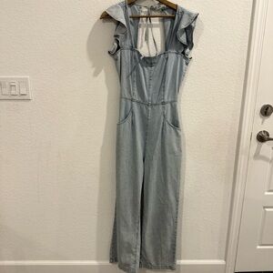 MIOU MUSE- NWT Ruffled Denim Jumpsuit w/ Open back tie